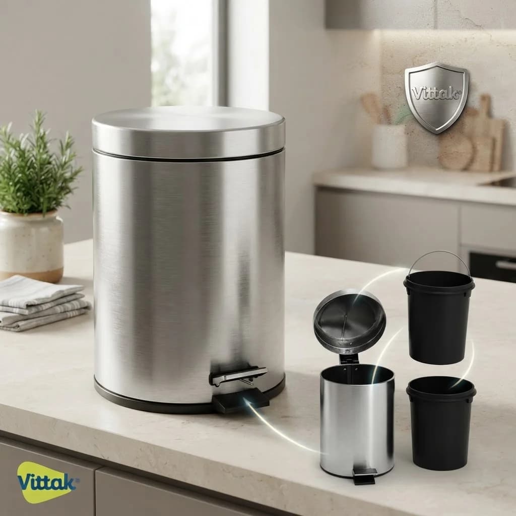 Lixeira 12L Aço Inox Redonda com Balde para Banheiro, Cozinha e Escritório - 1
