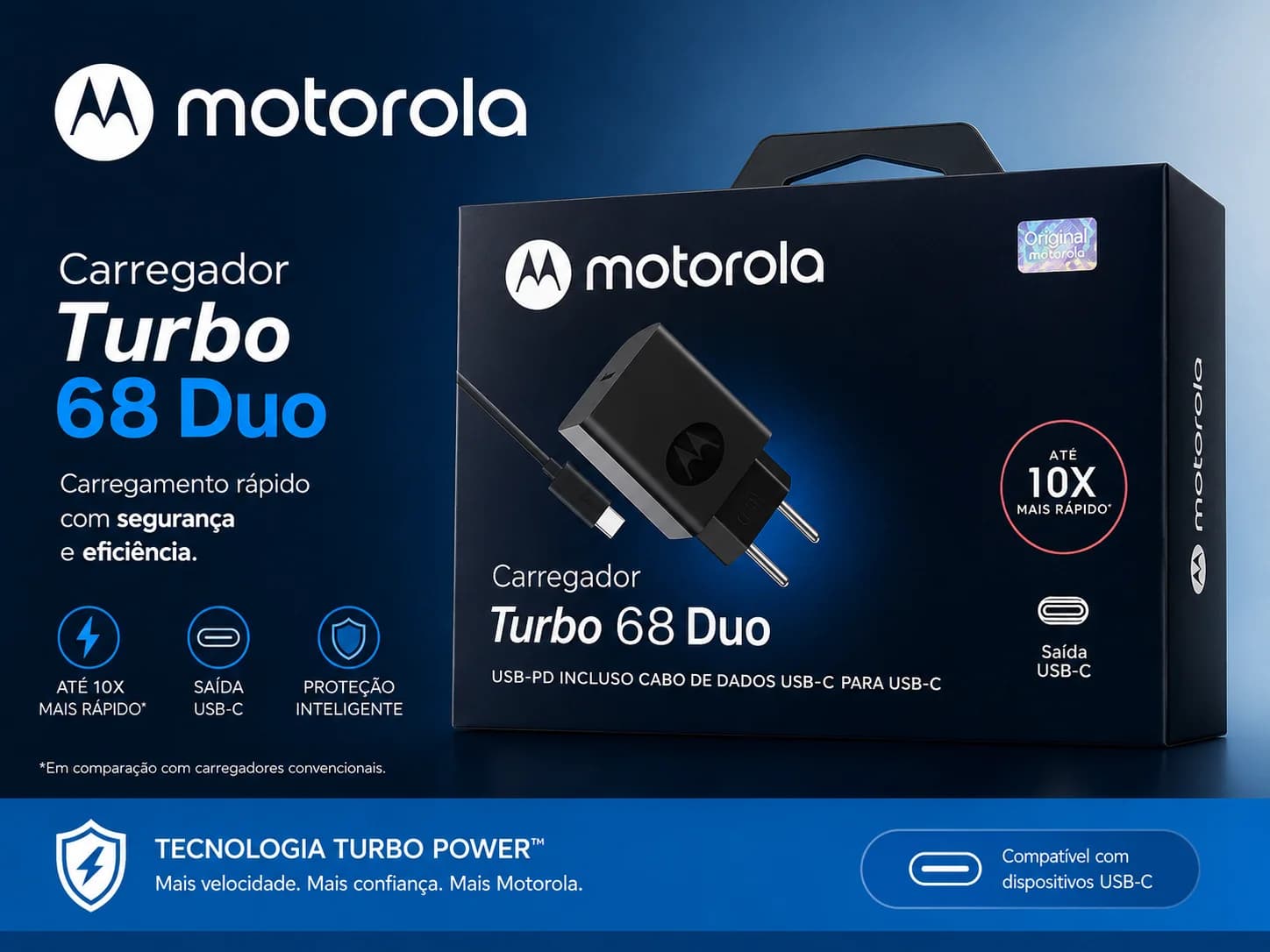 Carregador motorola turbo power 68w USB- Preto - 1