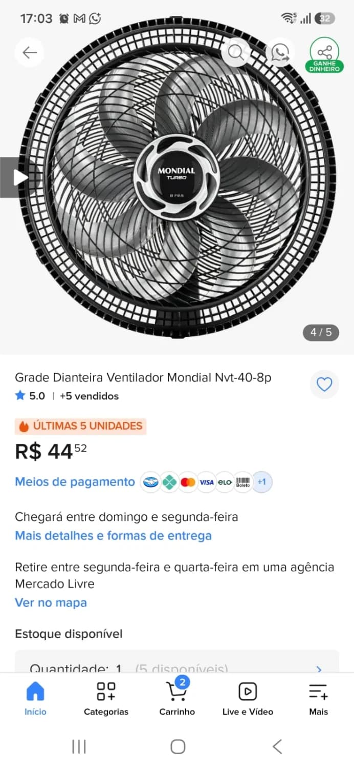 Ventilador de Mesa Turbo 40cm Mondial 8p - 2