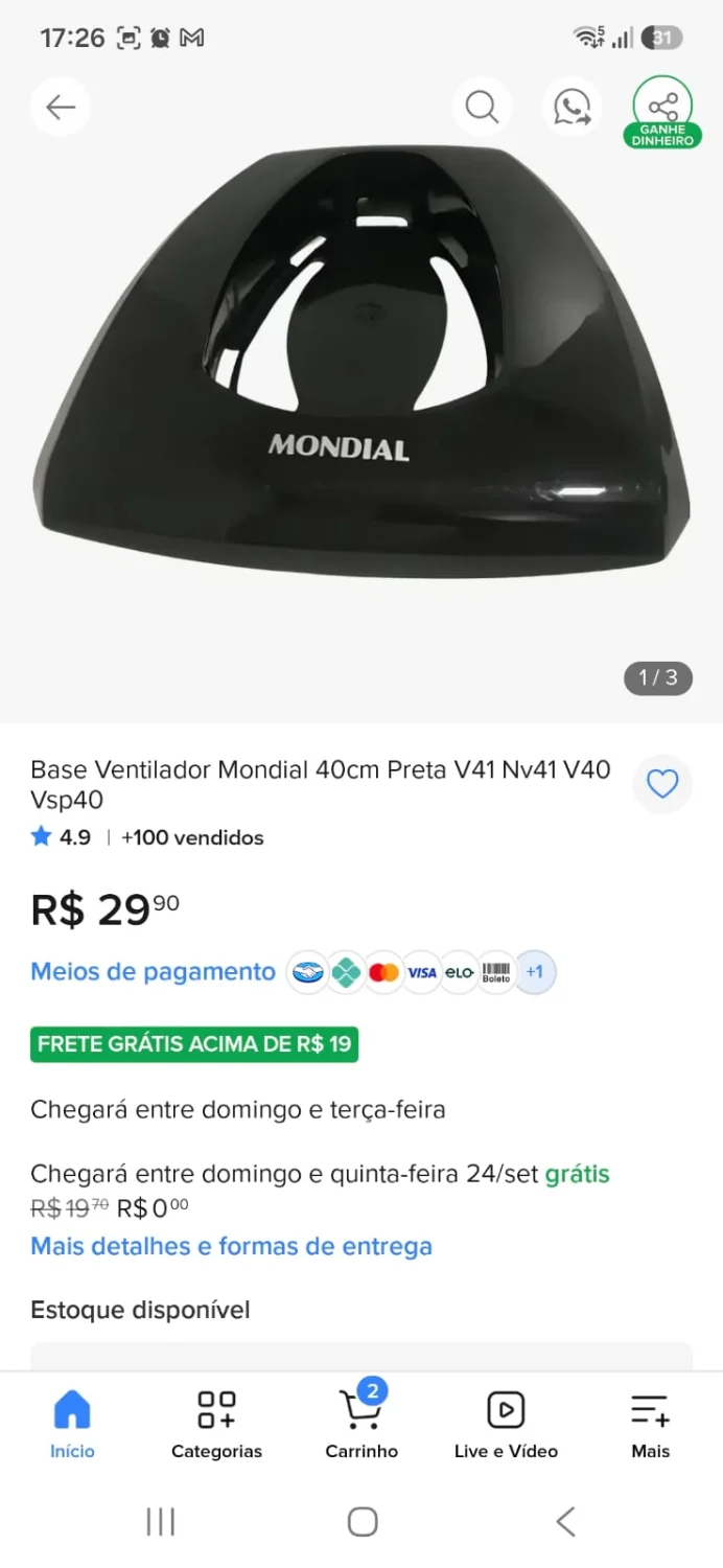 Ventilador de Mesa 40cm Mondial 6p - 2