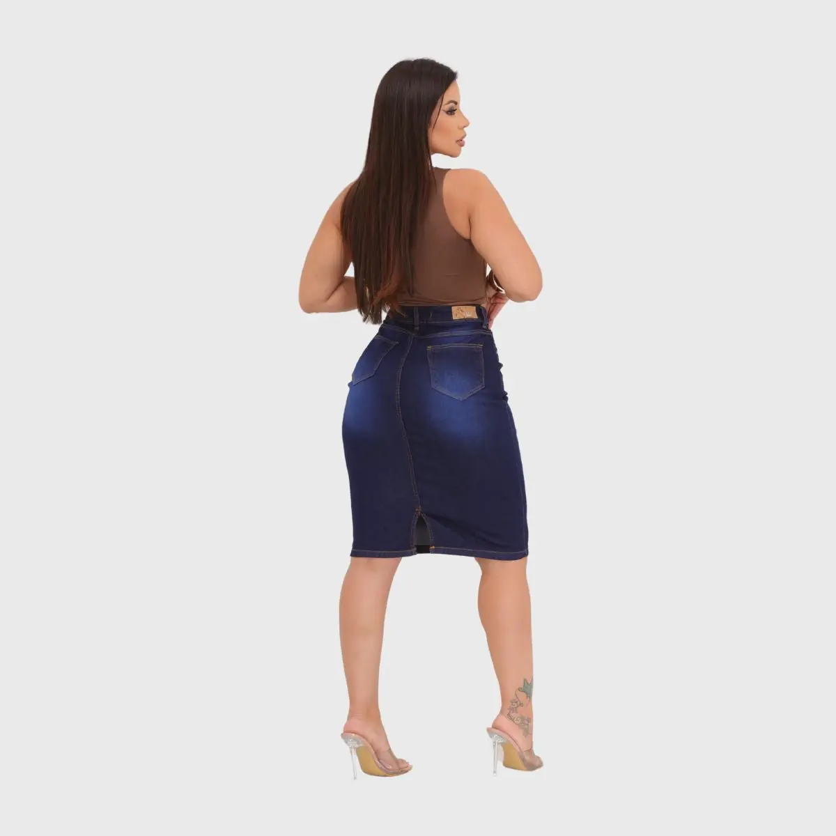 Saia Jeans Evangelica Secretária Cintura Alta Midi Feminina - 2