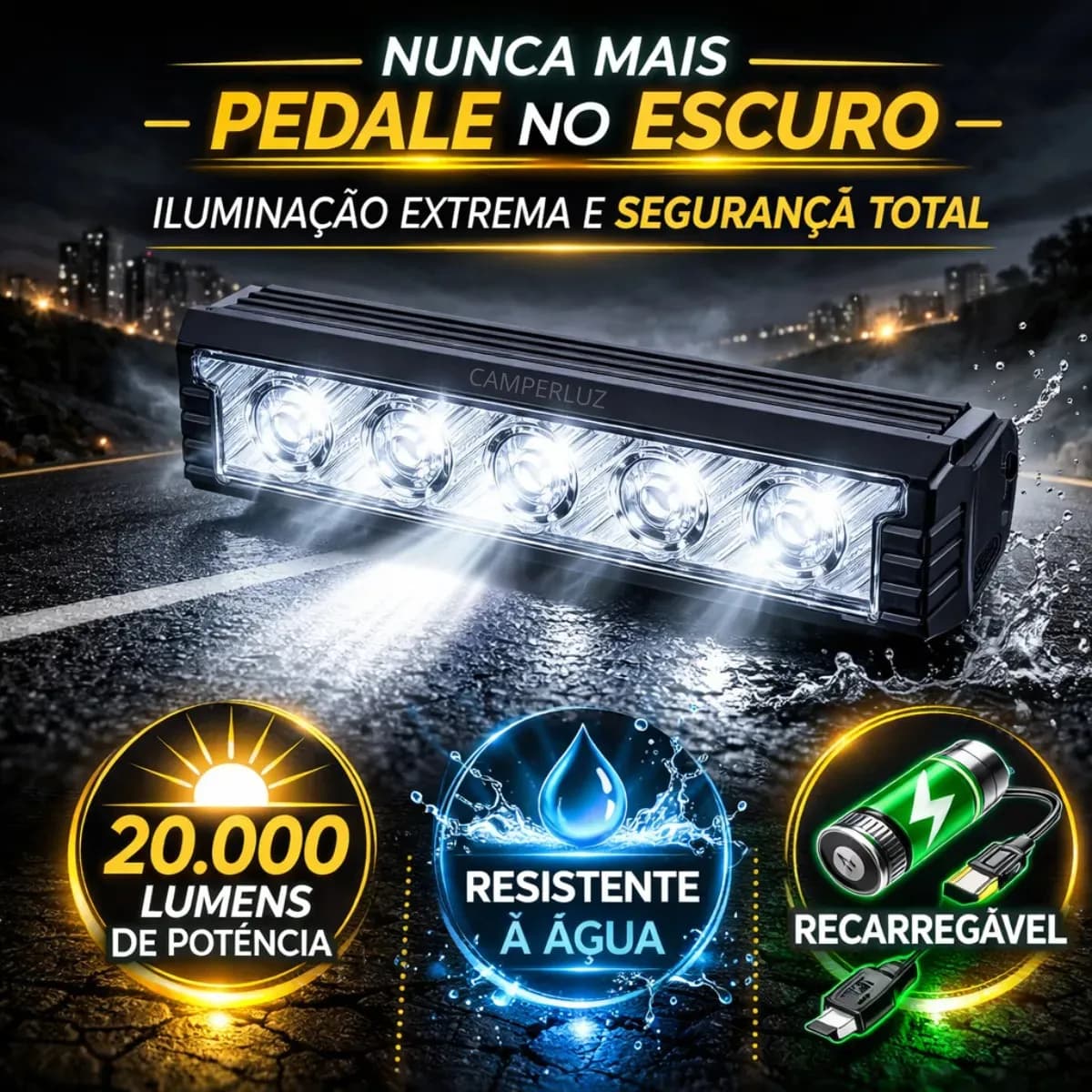 Farol Monster 5 Led Tg3 Lanterna Bike 20.000 Lumens Forte Potente Recarregável Usb Bicicleta - 2