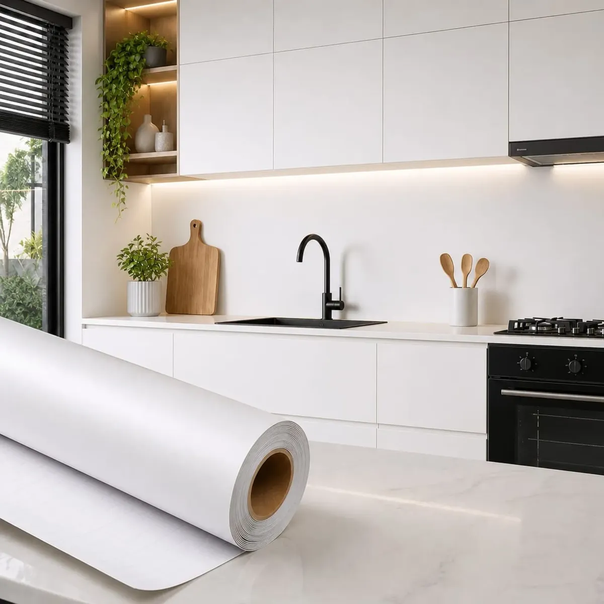 Papel Autoadesivo Branco Liso 5 Metros Envelopamento Móveis - 1