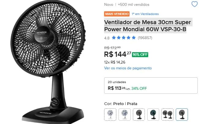 Ventilador de Mesa 30cm Super Power Mondial 60W VSP-30-B 220v - 1