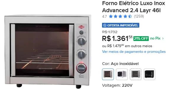 Forno Elétrico Luxo Inox Advanced 2.4 Layr 46l 220V - 1