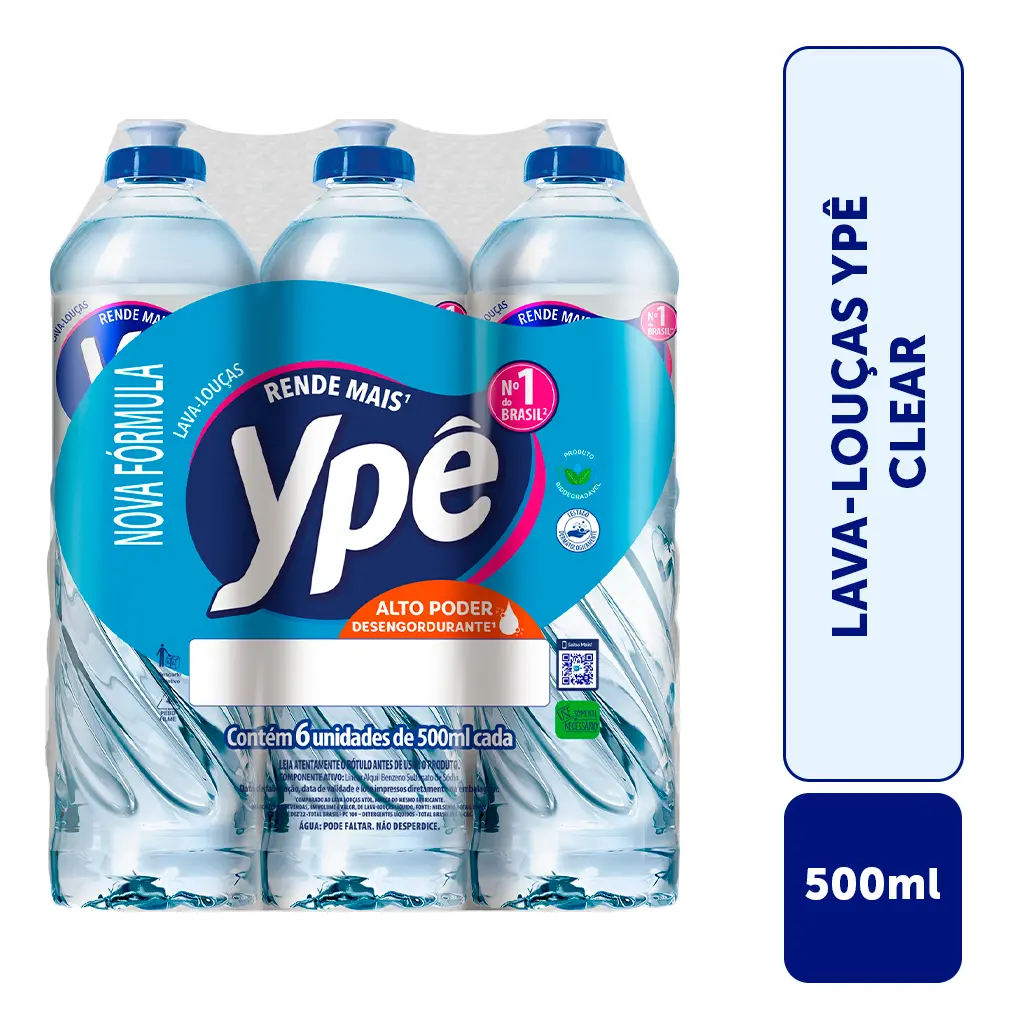 Detergente Ypê Clear 500ml Com 6 Unidades - 1