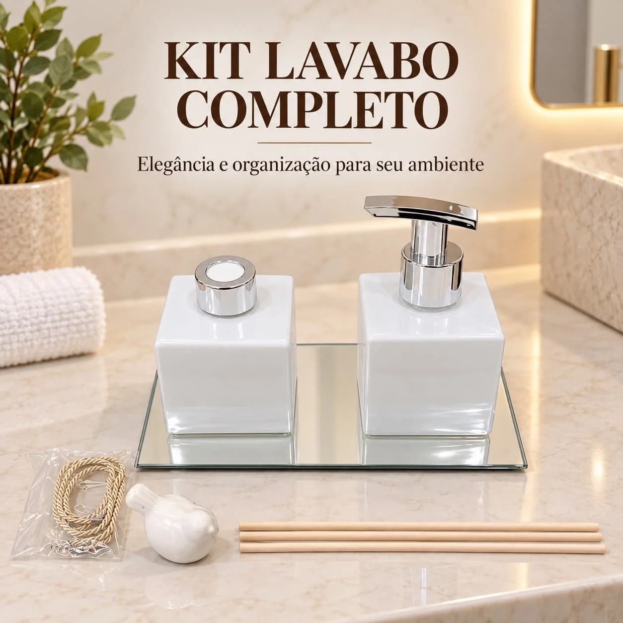 Kit Banheiro Porta Sabonete Líquido Aromatizador De Ambiente - 1