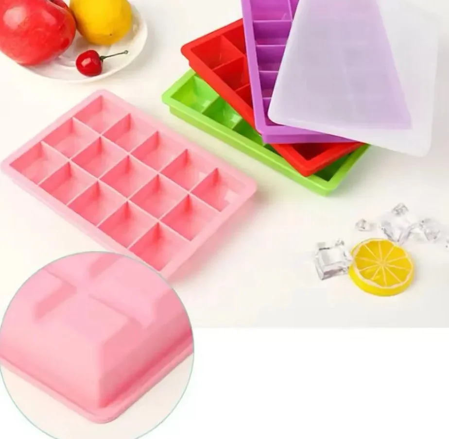 Kit 3 Formas De Gelo Em Silicone Com Tampa 15 Cubos Rosa - 1