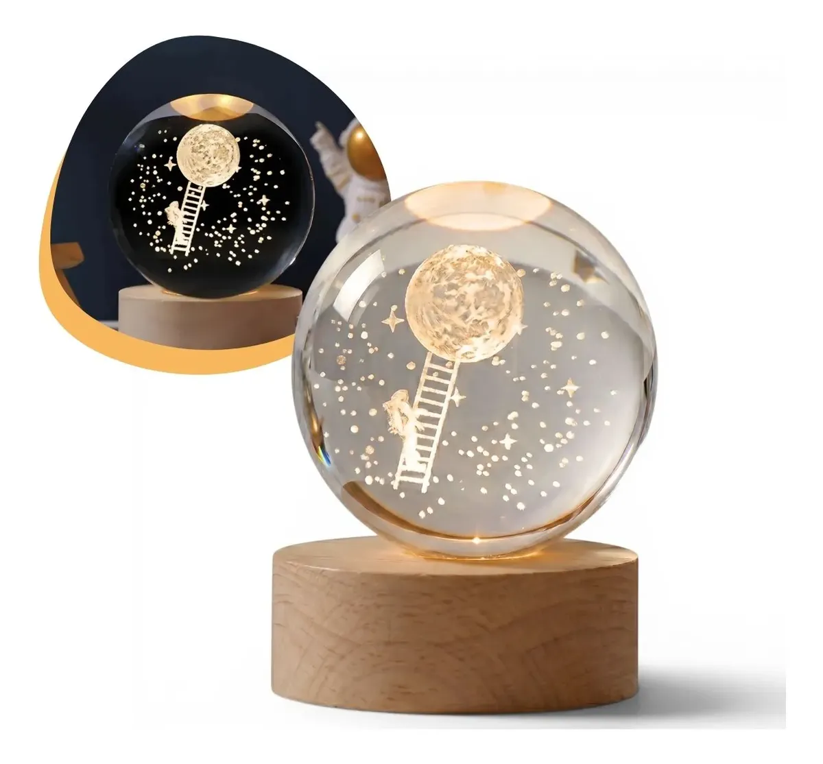 Luminária Bola De Cristal 3d Led Luz Quente Abajur De Mesa Astronauta - 1