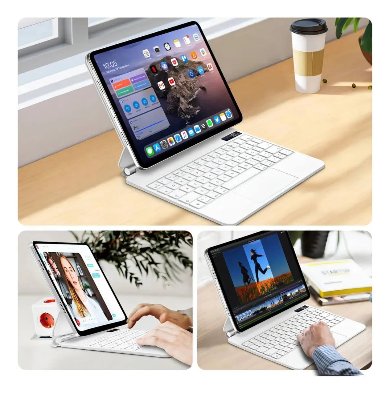 Capa Mágica Teclado Bluetooth Para iPad Pro & Air 4, 5, 6 11/10.9 Polegadas Marca Bettdow Cor Branco - 1
