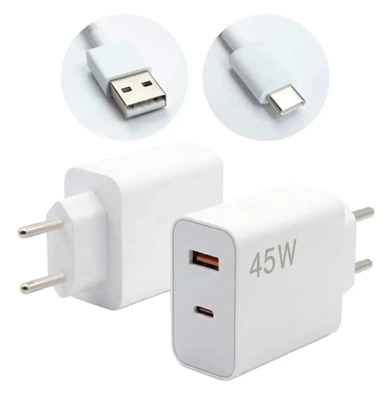 Carregador Turbo 45w Cabo Tipo Usb C Compatível Com iPhone 15 16 17 Pro Max Plus Apple Android Ios Samsung Galaxy S20 S21 S22 S23 S24 S25 Ultra Fe Xiaomi Motorola Celular Caixinha Fonte Potente Duplo - 1