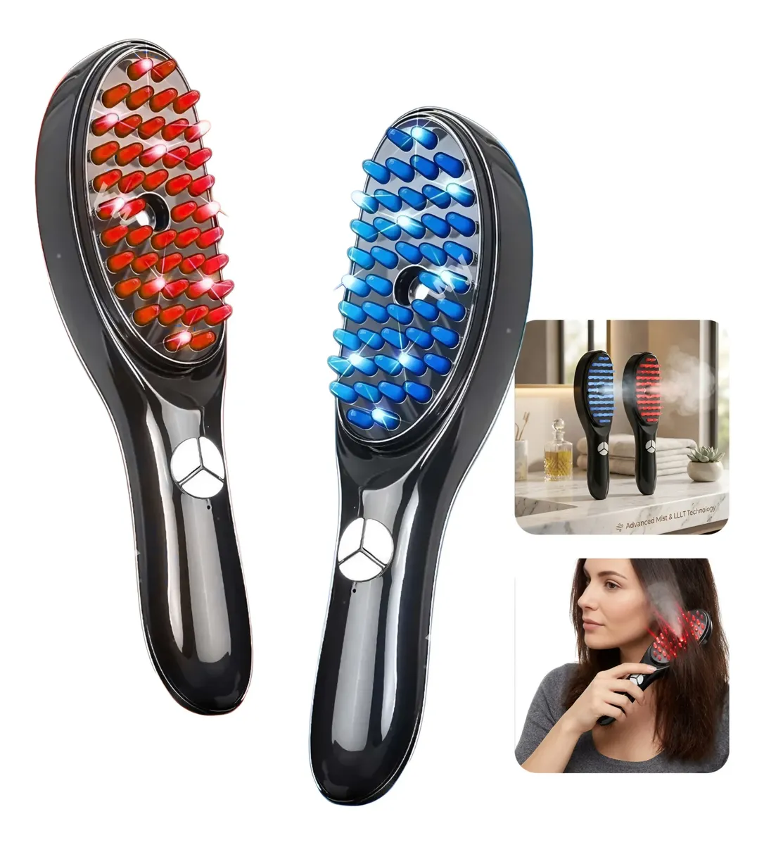 Escova Massageadora Capilar 4 Em 1 Led Terapêutica Cabelo - 1