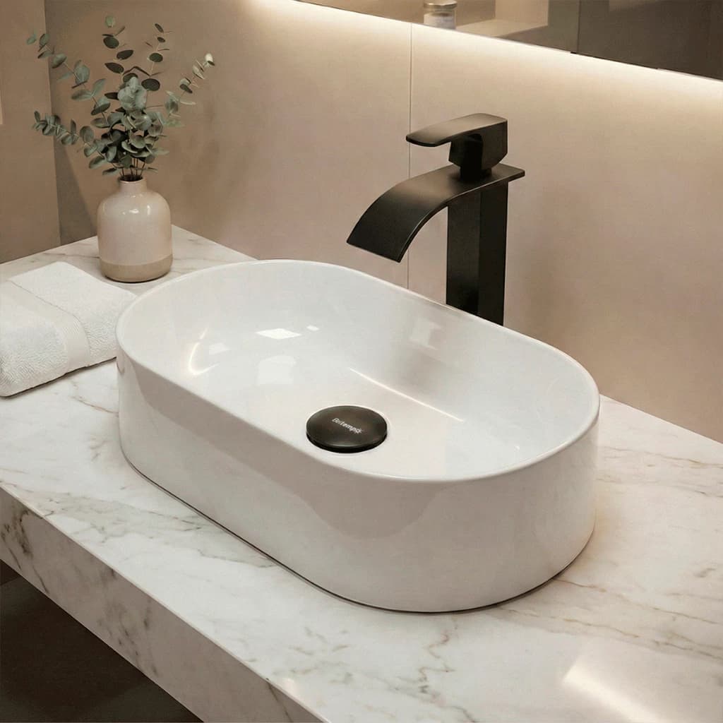 Cuba Pia de Apoio Sobrepor Oval 43x25 Branca Banheiro Lavabo Beltempo BT-2030 - 1