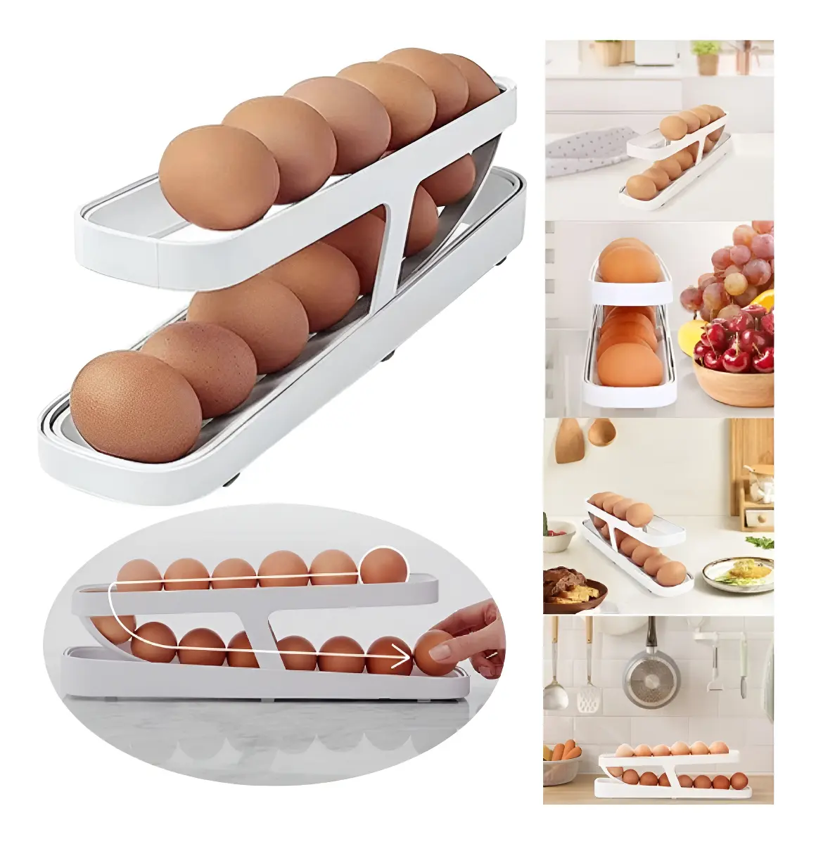 Cesto Organizador Dispensador Porta Ovos Organizador Suporte Geladeira Cesto Organizador de Ovos kit 2 unidades Branco - 1