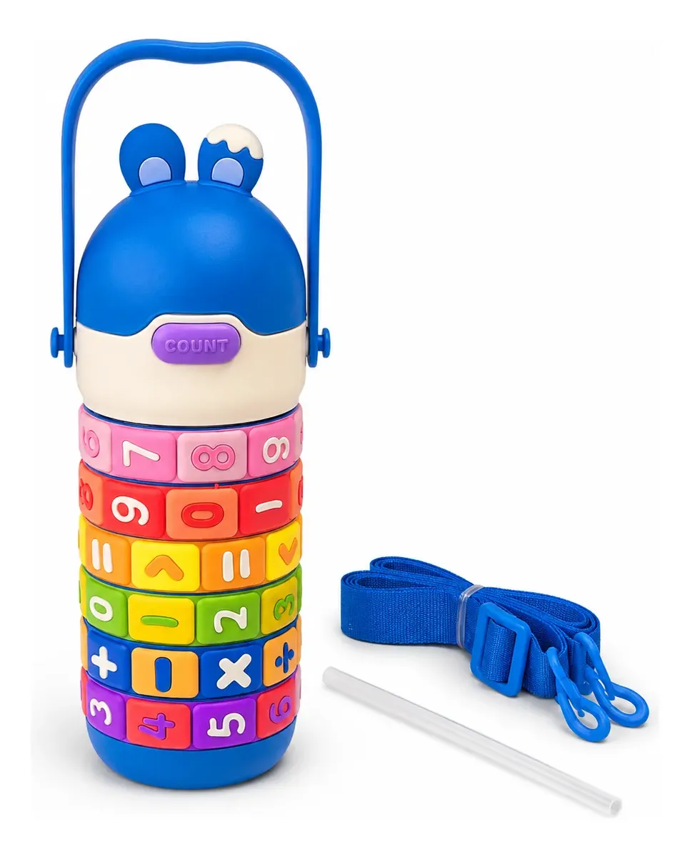 Garrafa Infantil Térmica 430ml Com Canudo 02 Alças - Tabuada - 1