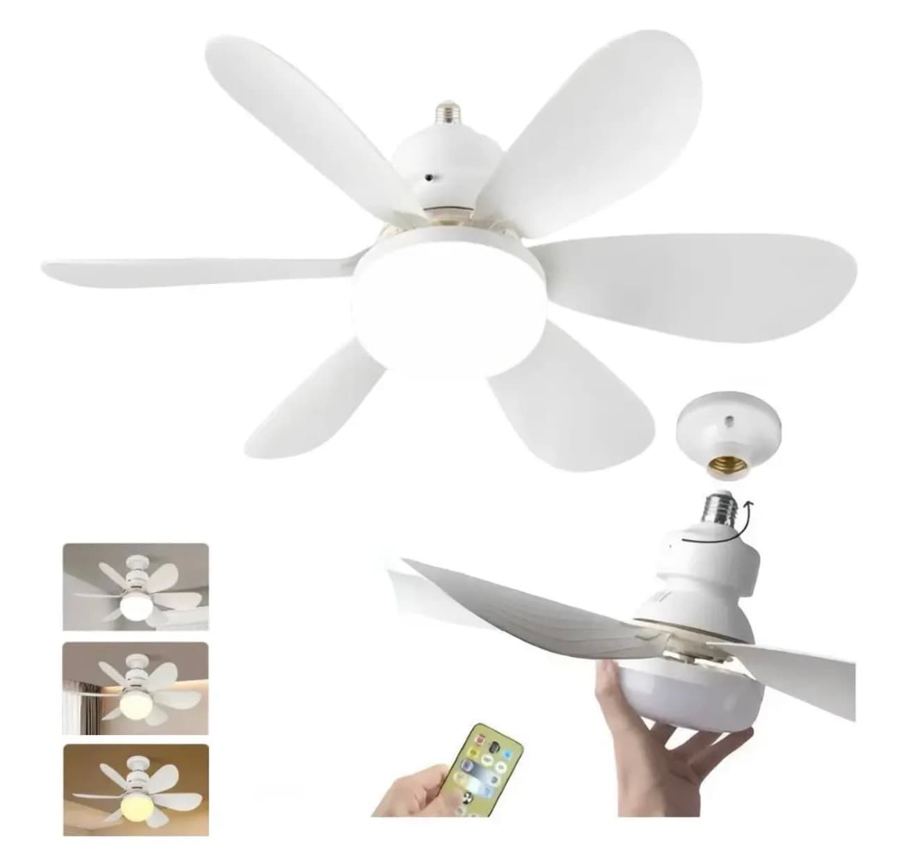 Ventilador Teto 60w 6 Pás Lâmpada E27 Bivolt Controle Remoto - 1