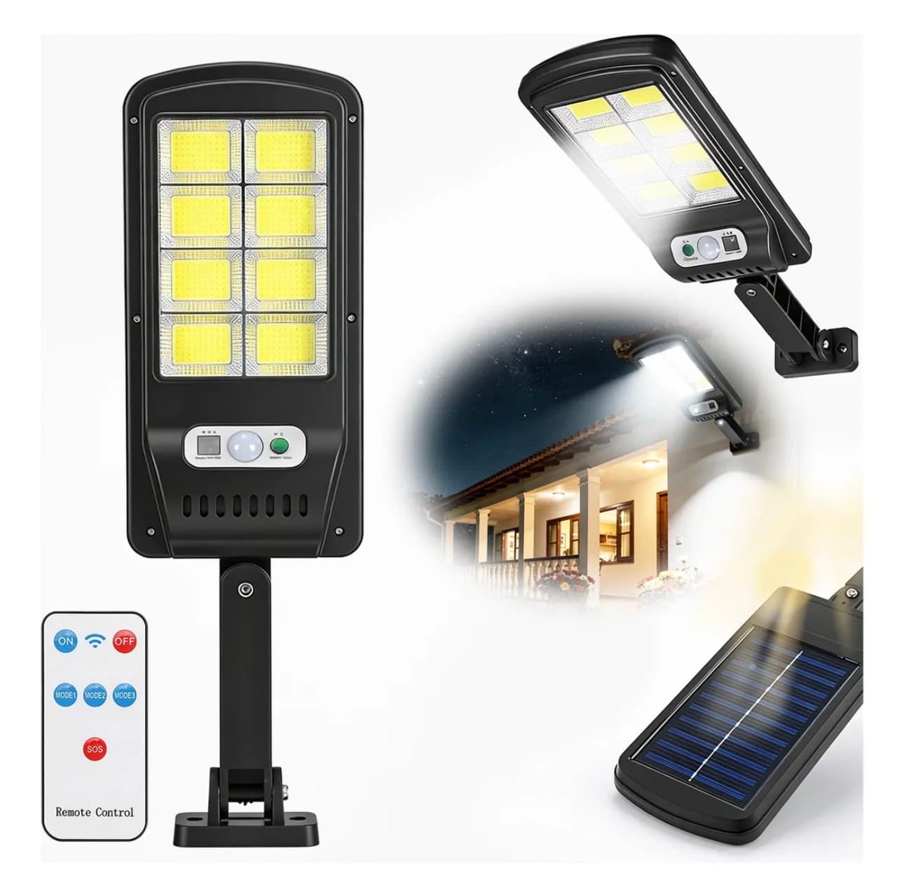 Luminária Revara Solar Led Potente Com Sensor Movimento Refletor Externo Parede Poste Jardim 3 Modos Prova Da Água 100w 2000mAh - 1