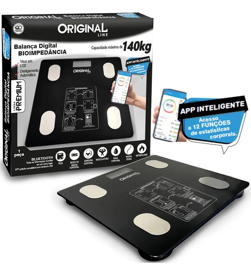 Balança Corporal Digital Até 140kg Cor Preto - Original Line - 1