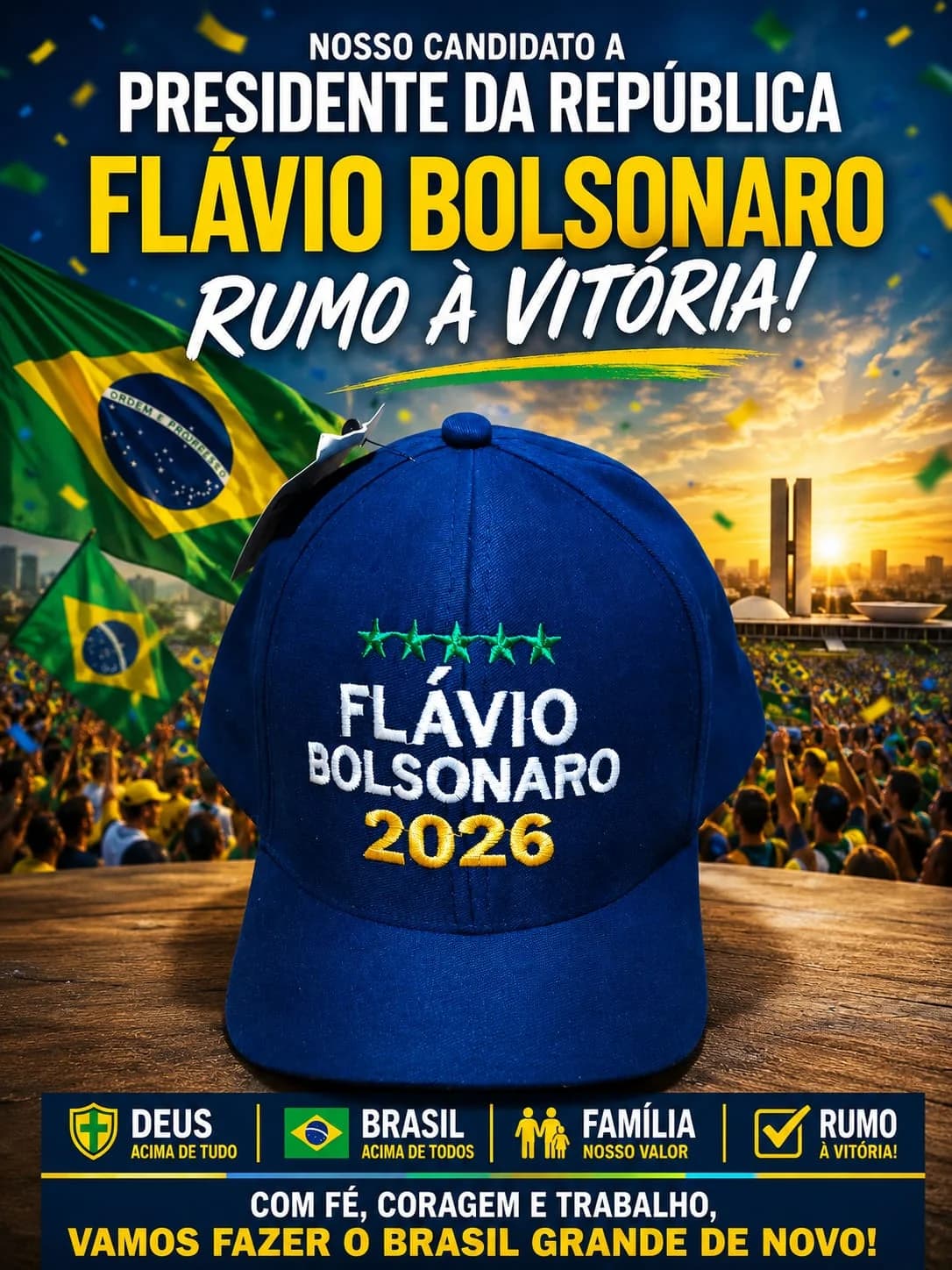Boné Do Flávio Bolsonaro, Adulto Cor Azul Com Bordado Branco E Amarelo - 1