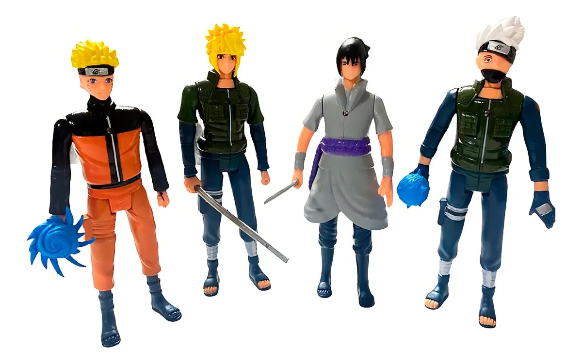 4 Bonecos Naruto Articulado Acessórios Sasuke Kakashi Minato - 1