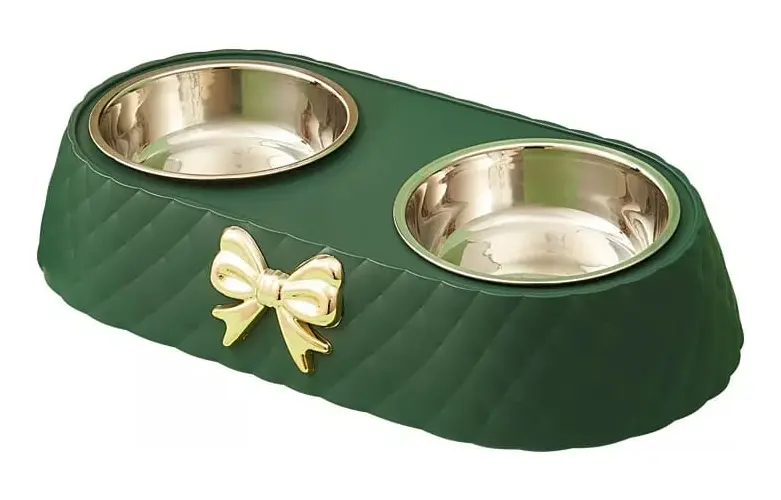 Comedouro Duplo Luxo Tigela Inox Spitz Lhasa Lulu York Gato Cor Verde-escuro Manual - 1