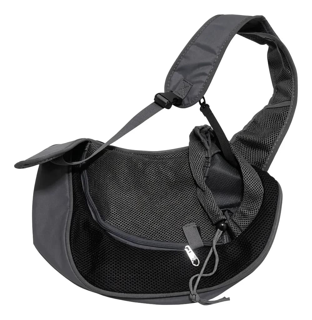 Bolsa Mochila Canguru Transporte Pet Cães E Gatos Cinza Com Preto - 1
