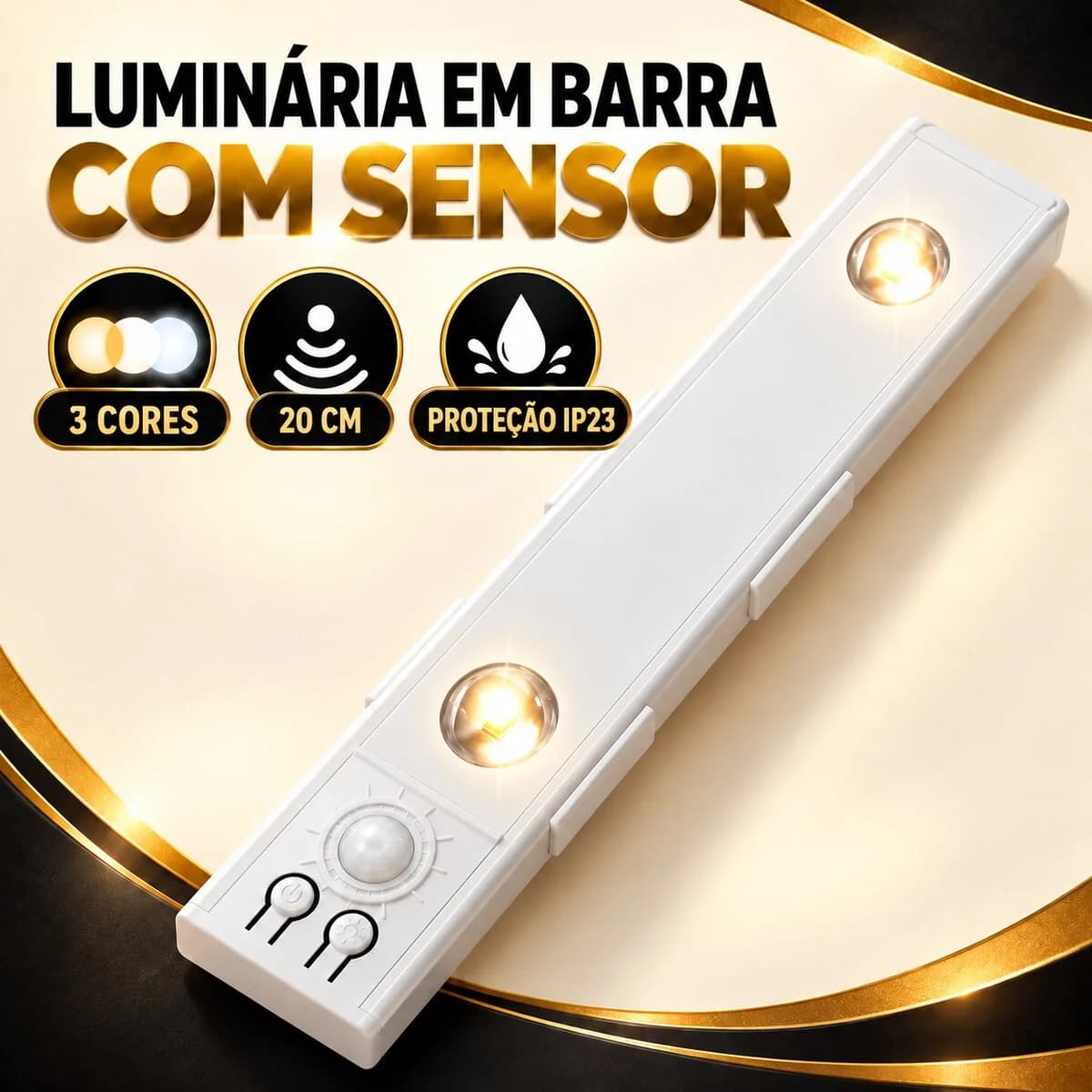 Luminária em Barra com Sensor, com 20 cm, 3 cores e proteção IP23. - 1