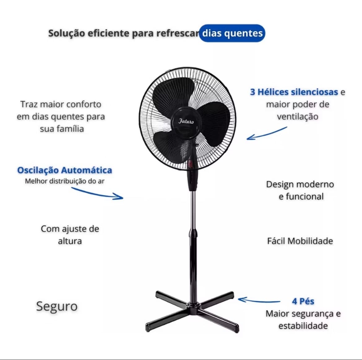 Ventilador de Coluna Pedestal Piso Oscilante 40cm 3pás - 1