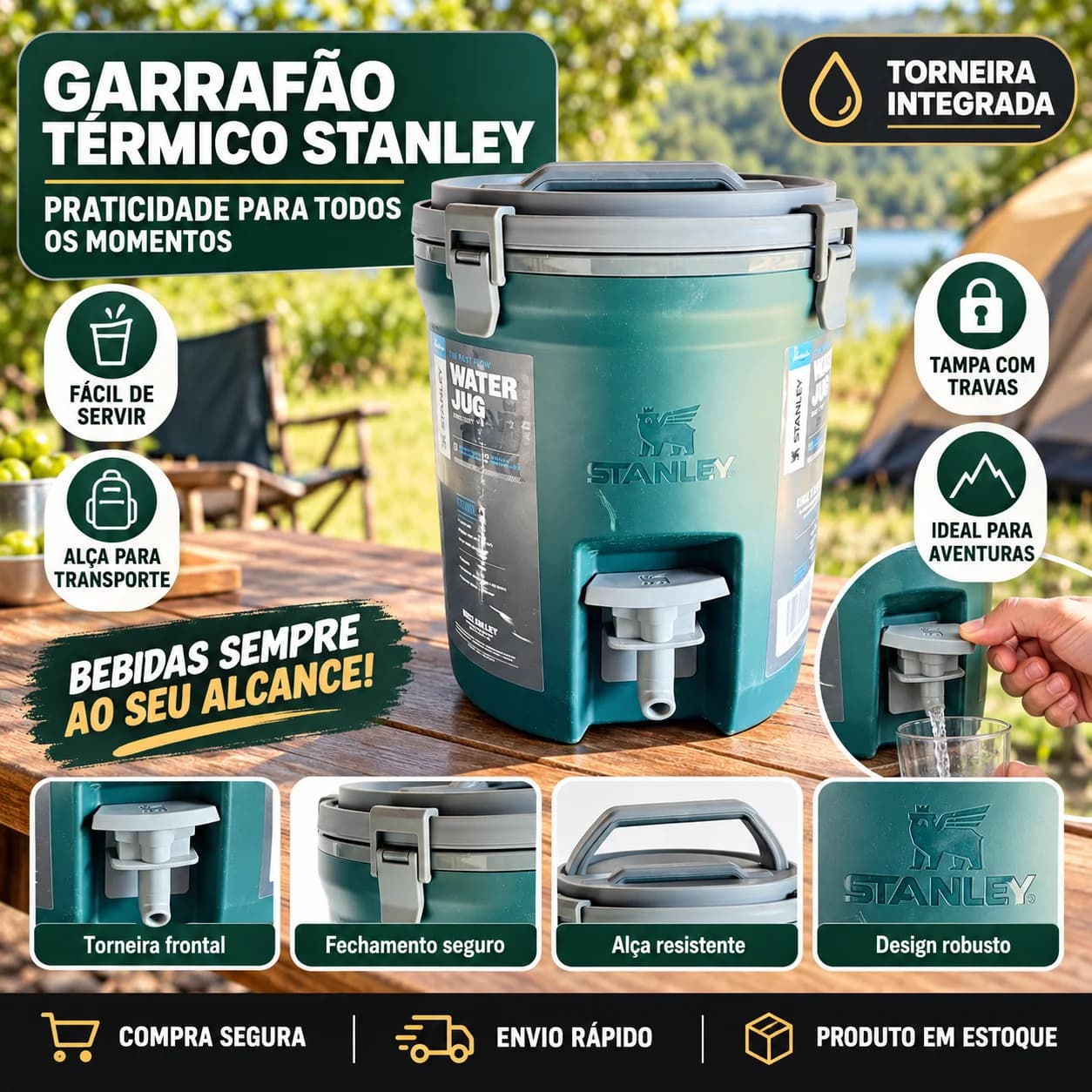 Jarra Térmica Stanley 7,5L com Torneira – Verde - 1
