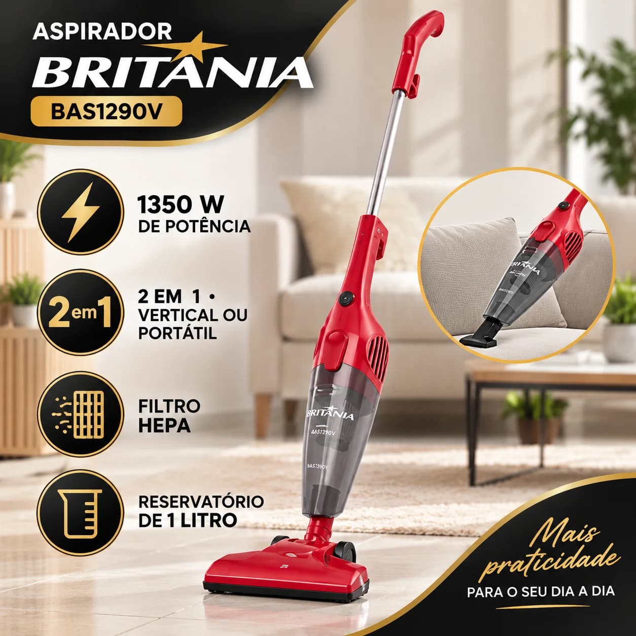 Aspirador Vertical Britânia BAS1290V 1250W – 220V - 1
