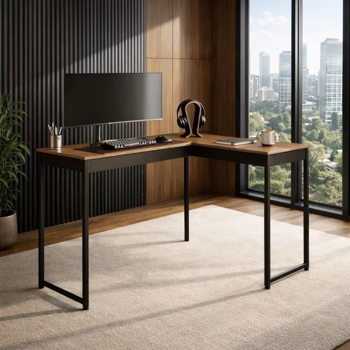 Mesa Estilo Industrial em L com Design Moderno Escritório - 1