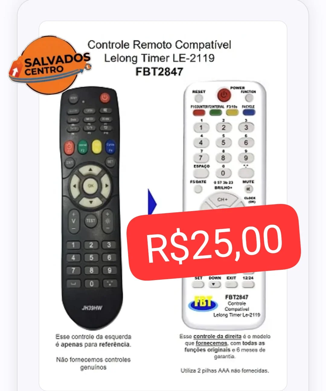 Controle remoto compatível lelong timer Tábata 2119 - 1
