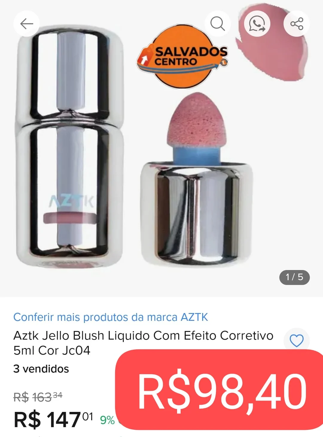 Aztk Jello Blush LÃquido com Efeito corretivo 5ml - 1