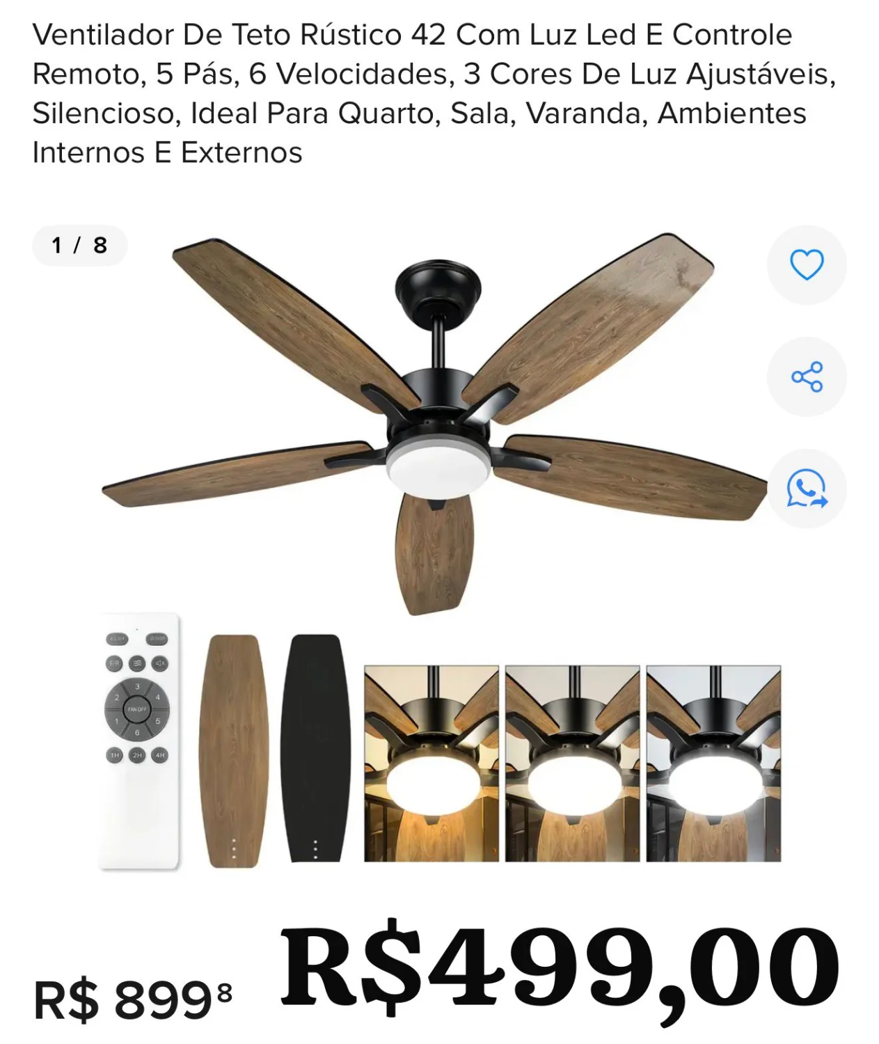 🔥 ventilador de teto com luz de led e controle remoto 🔥 reserve e parcele o restante na retirada - 1