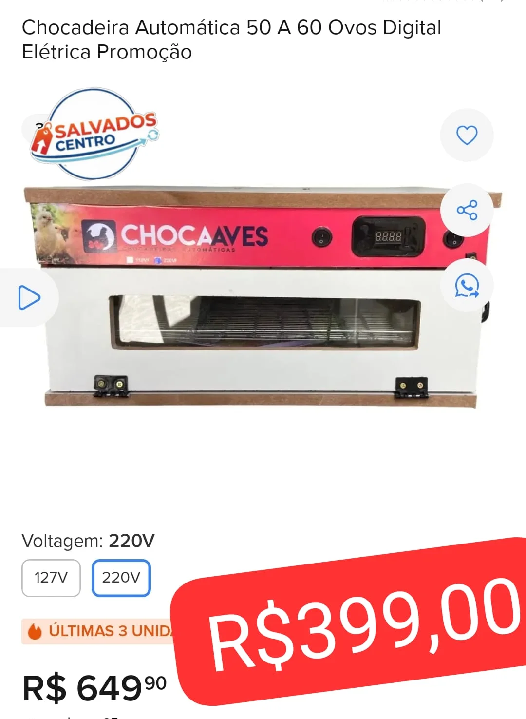 Chocadeira Automática 50/60 ovos , Mdf 220v - 1