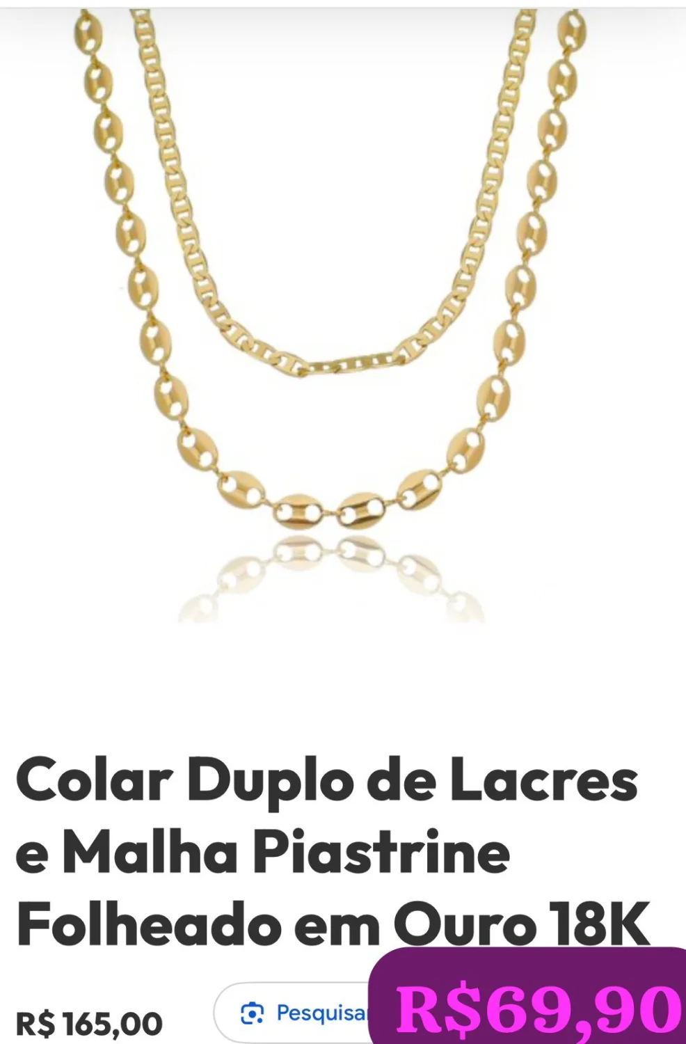 Colar Duplo Lacres banho ouro 18k antialérgico 3mm - 1
