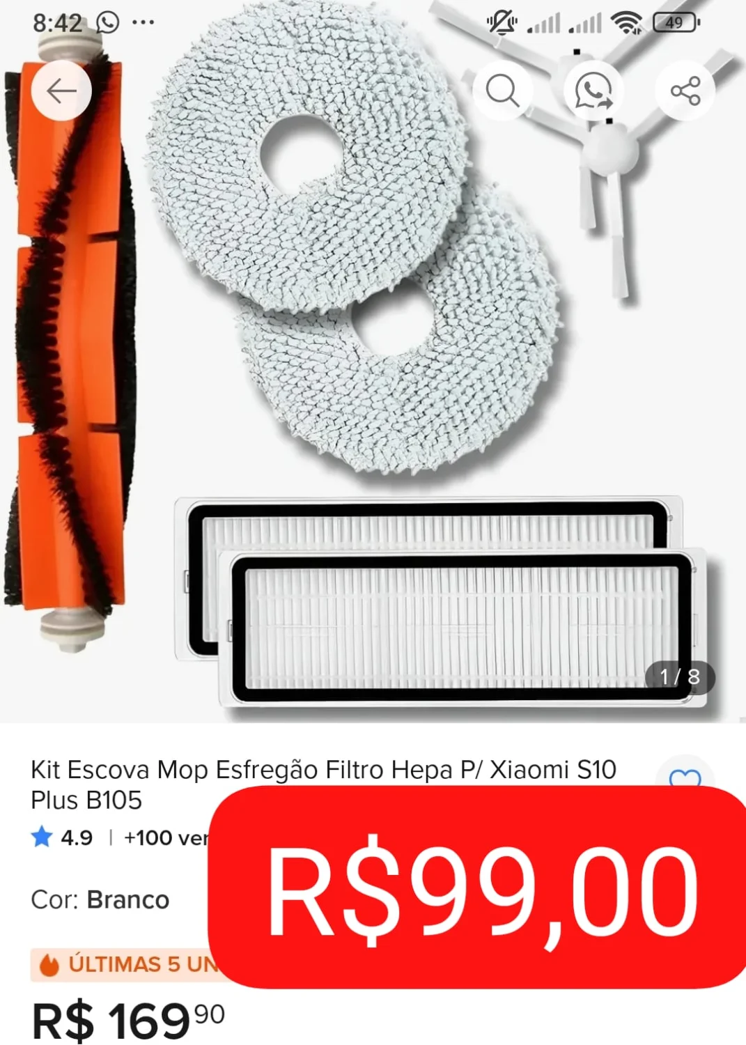 Kit reposição escova Mop Xiaomi S10 plus B105 - 1