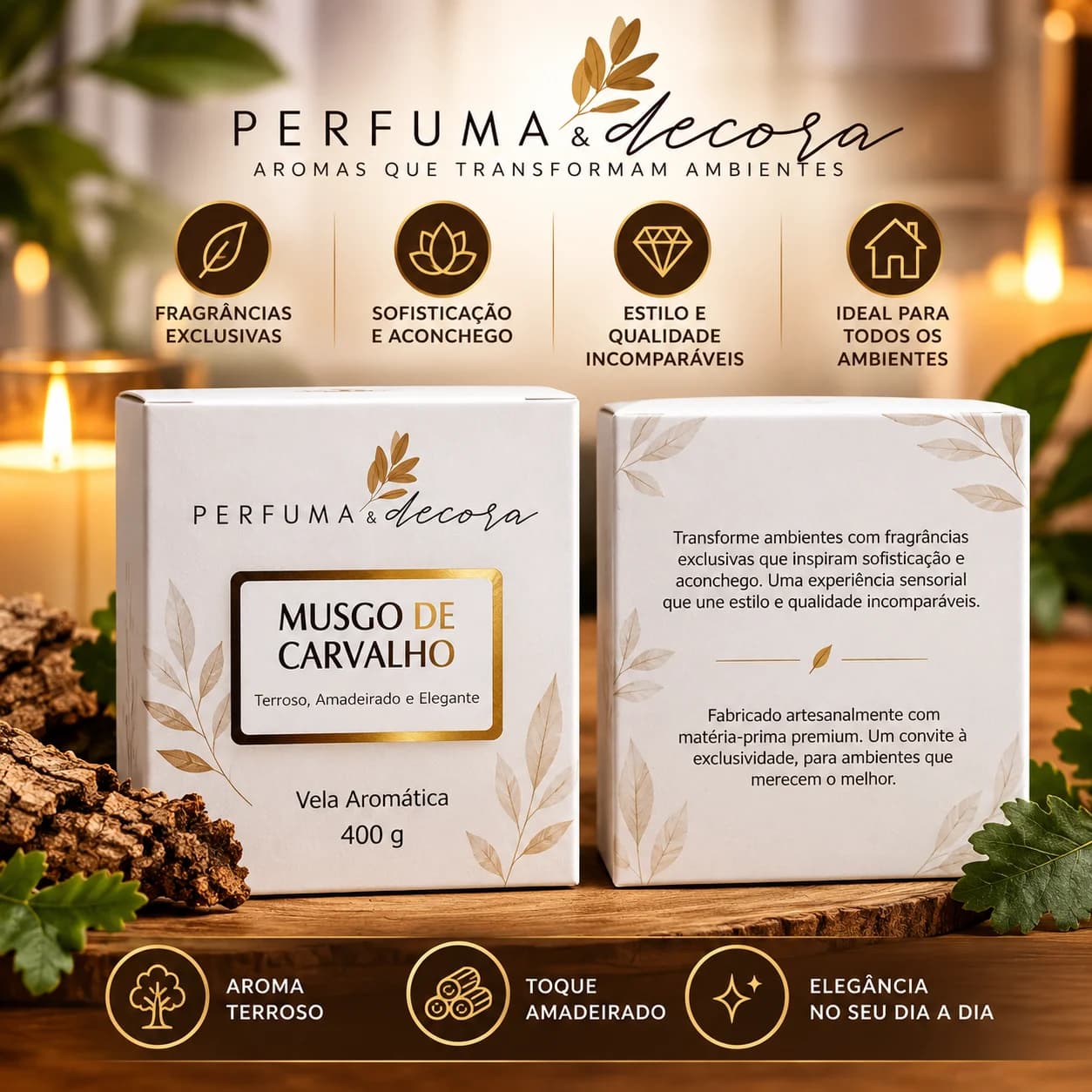 Vela Aromática Musgo de Carvalho 400g Perfuma & Decora - 1