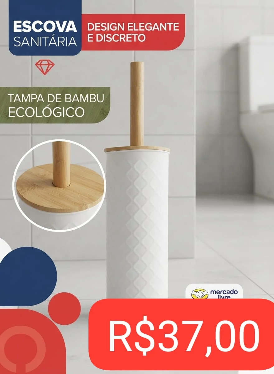 Escova sanitária c/ tampo de Bambú Tam 9,5x9,5x38,5cm - 1