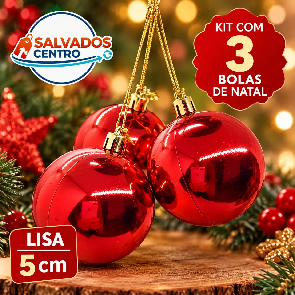 Kit Com 3 Bolas De Natal Lisa 5cm - 1