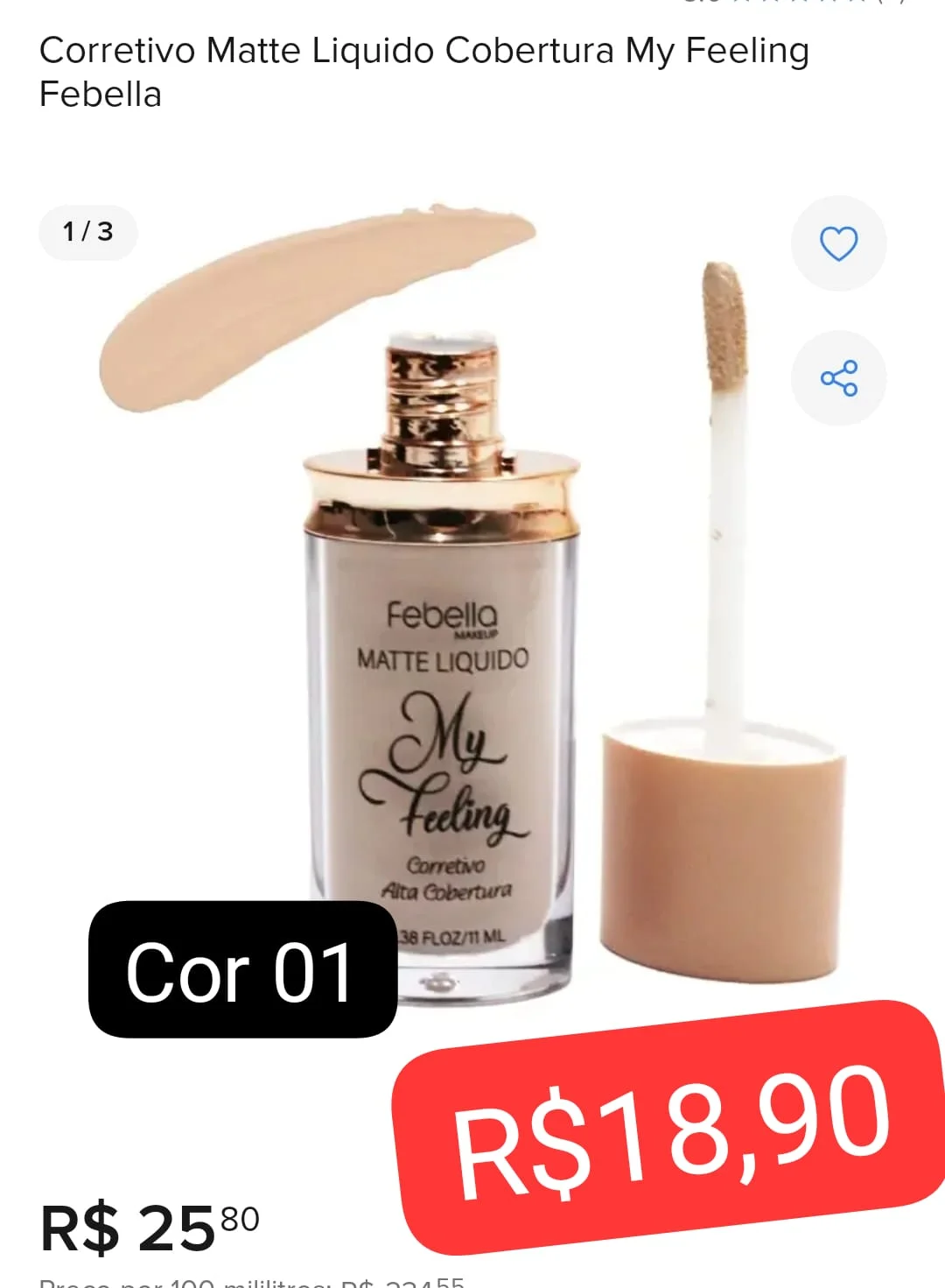 Corretivo Matte Líquido Cobertura My Feeling 0,38ml - 1
