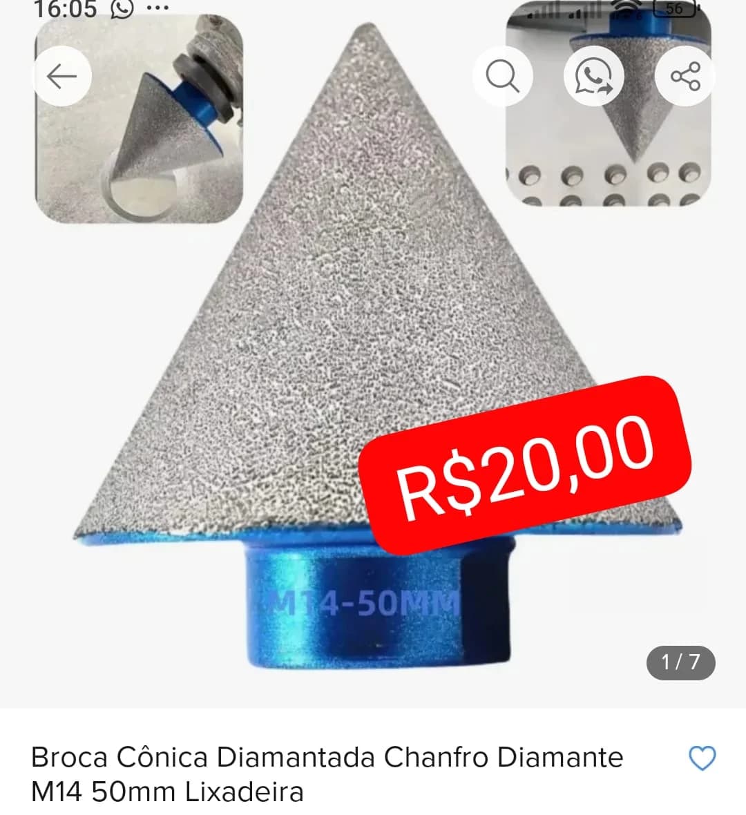 Broca cônica Diamantada m14 50mm - 1