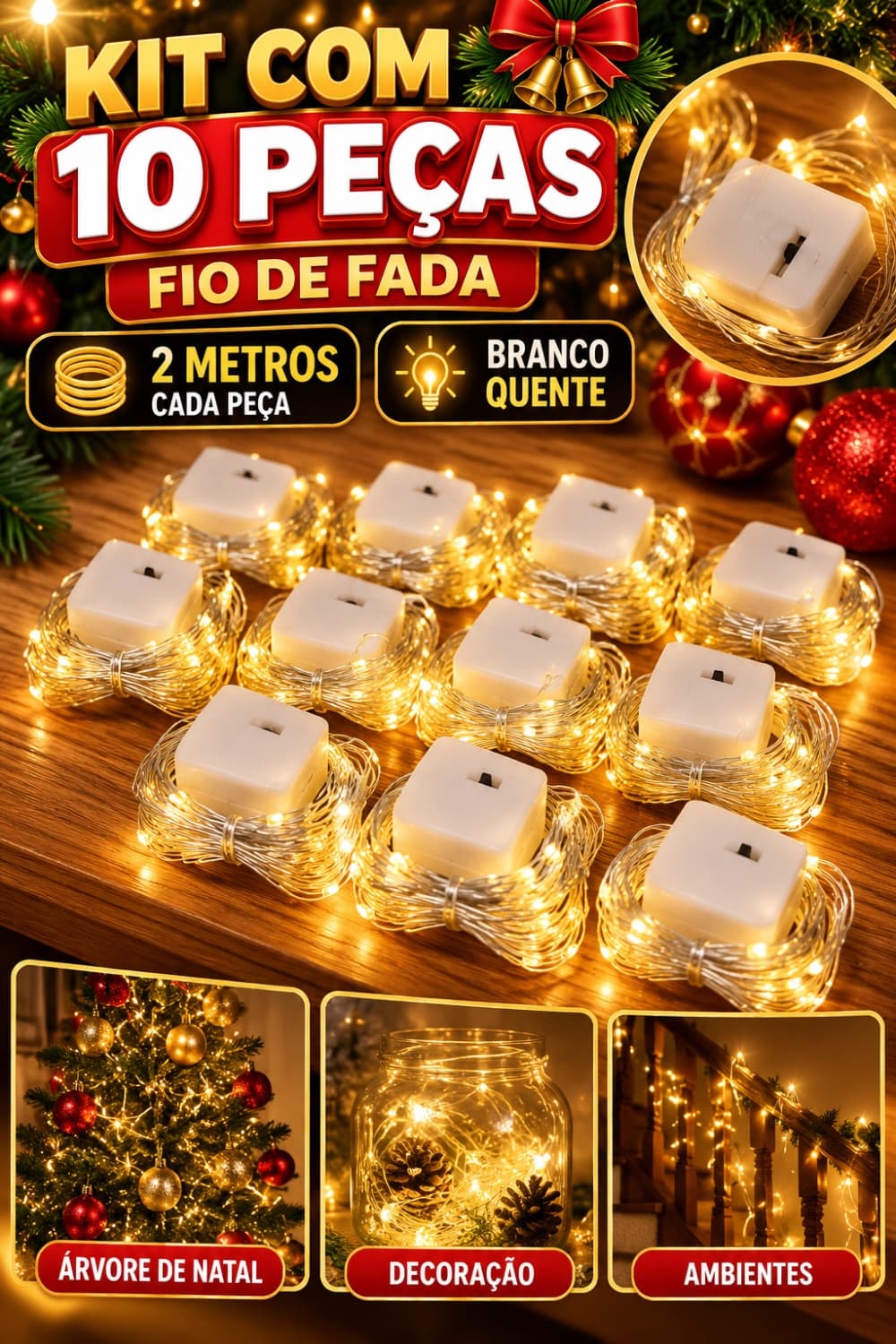 Kit com 10 cordão de fada branco quente - 1