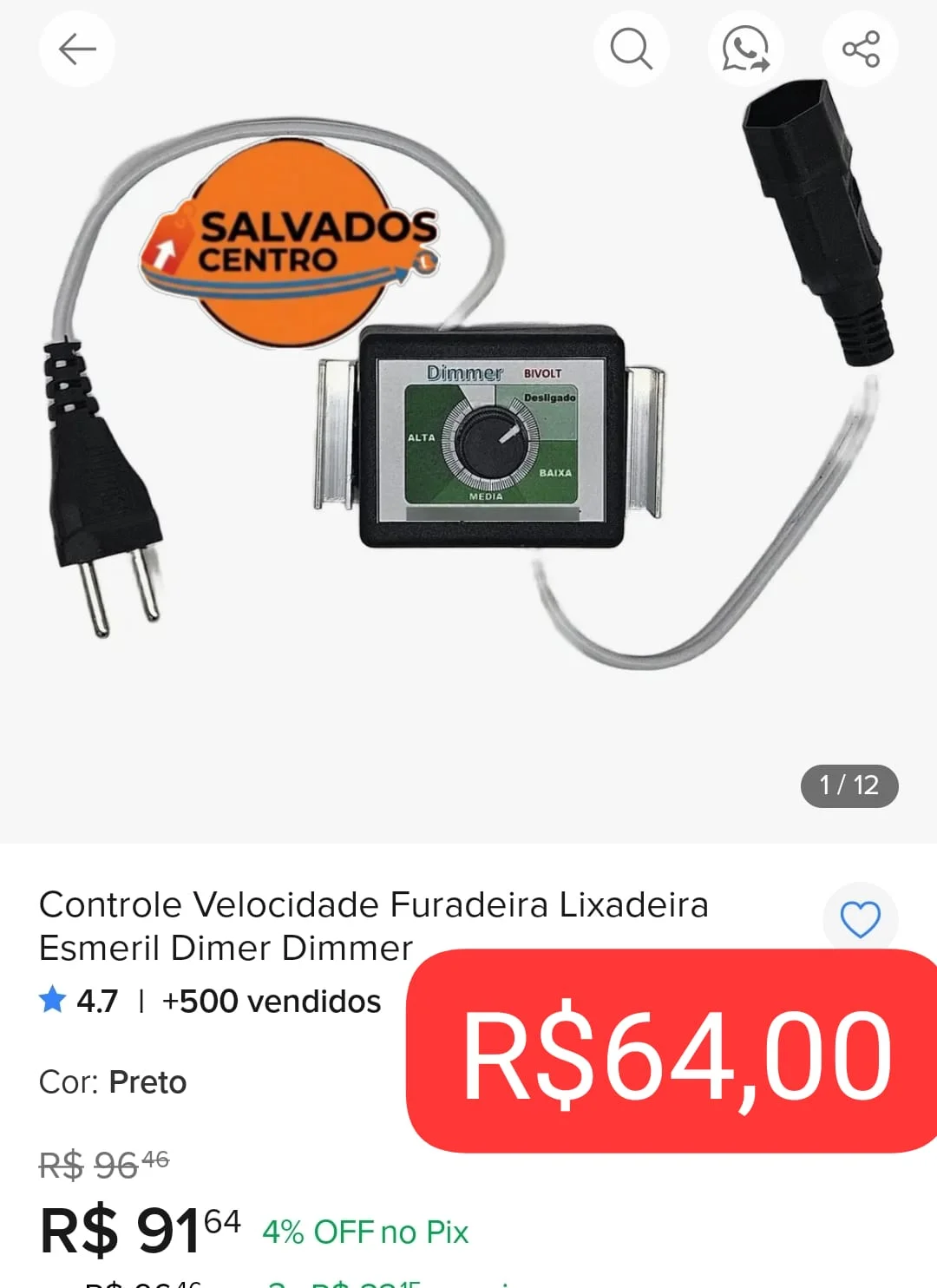 Controlador de velocidade Dimmer 110/220v, potência máxima de 1000w - 1