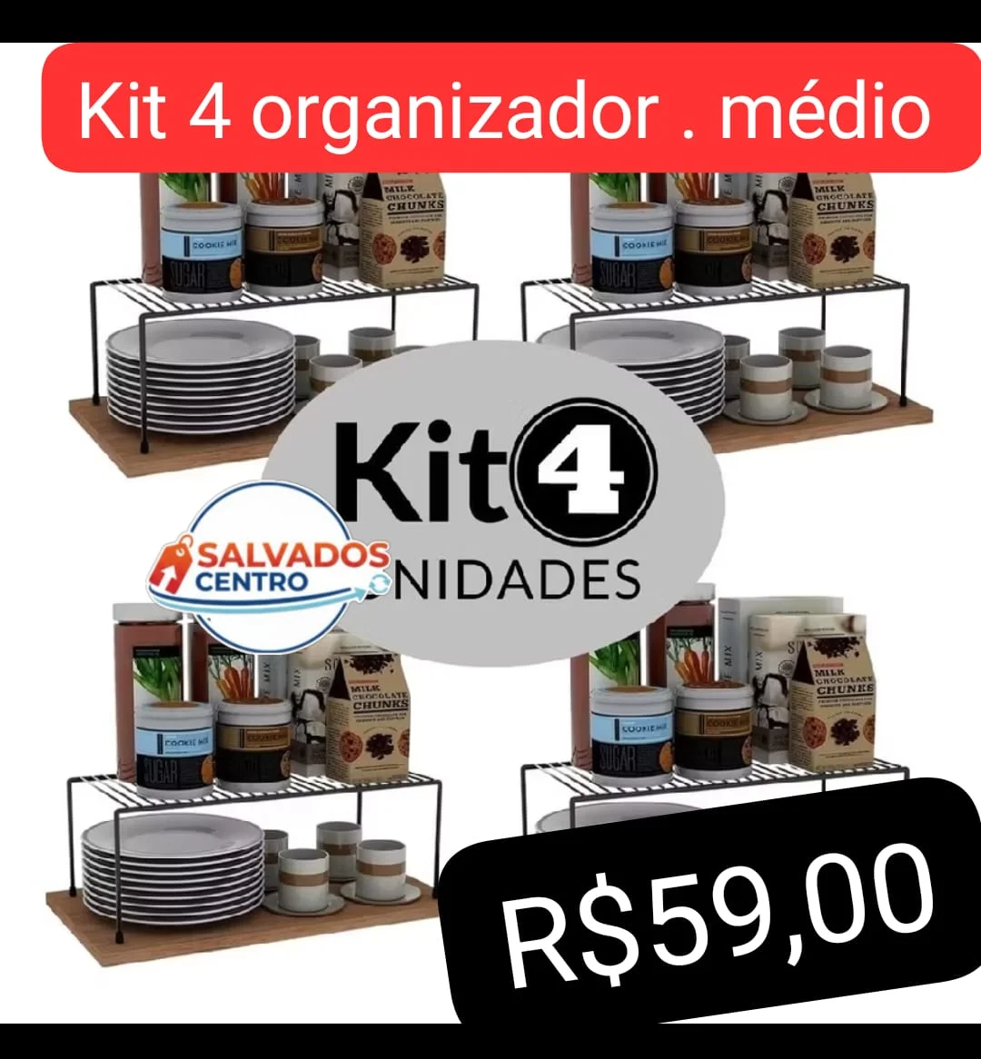 kit 4 organizador , Armário, geladeira , Tam 42x22x15cm cor preto 🔥 - 1