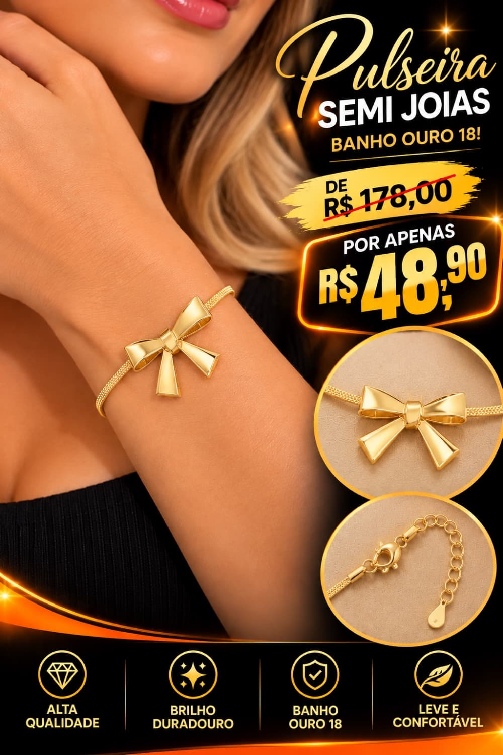 Pulseira semi joias de laço - 1