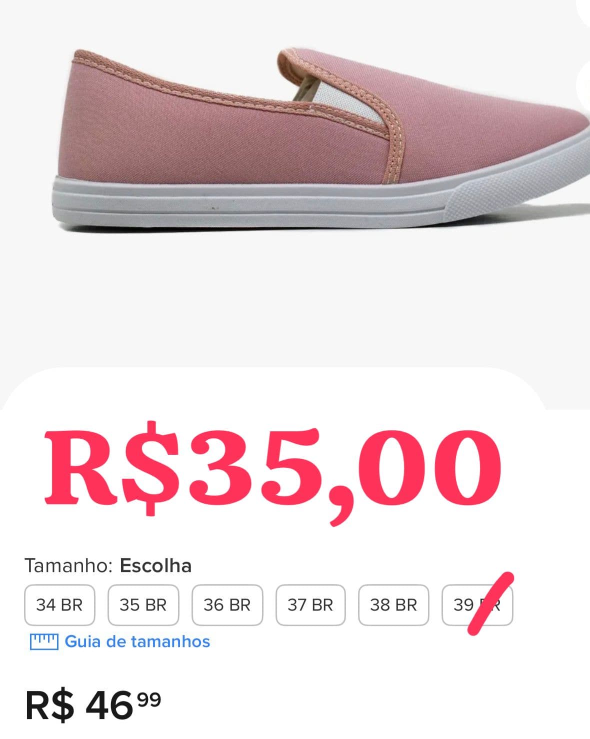 Tênis feminino slip on casual número 39 cor rosa - 1