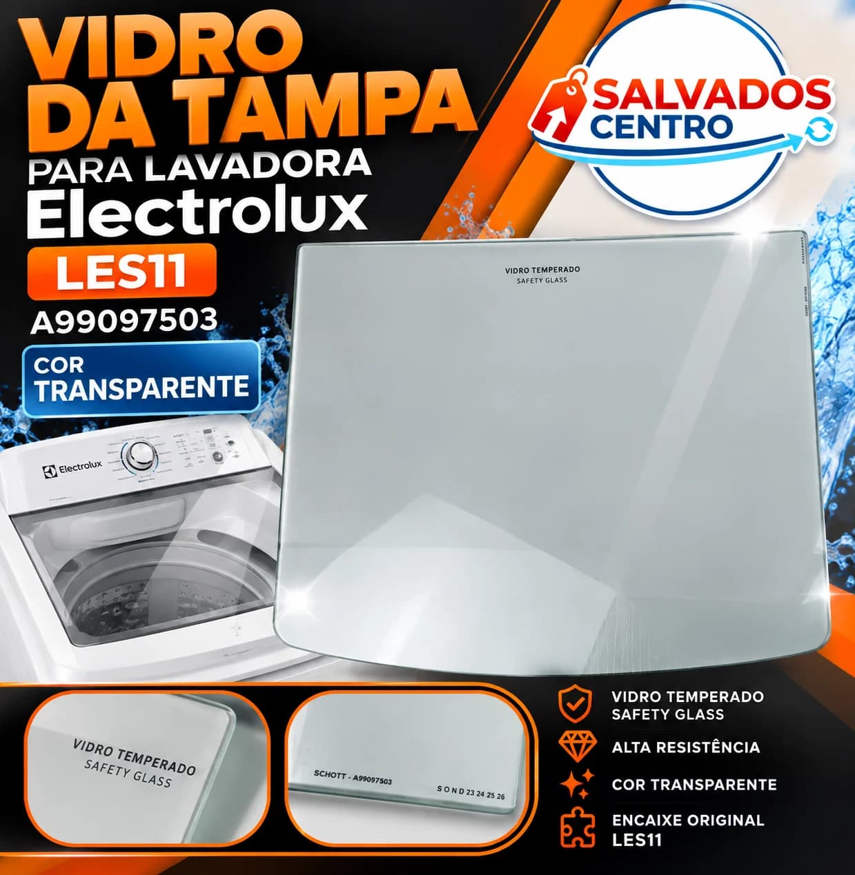 Vidro Da Tampa Para Lavadora Electrolux Les11 - A99097503 Cor Transparente - 1