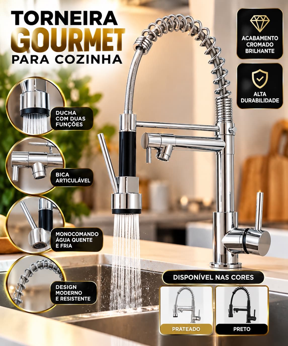 Torneira Gourmet Dream cor prateado mono comando bancada - 1