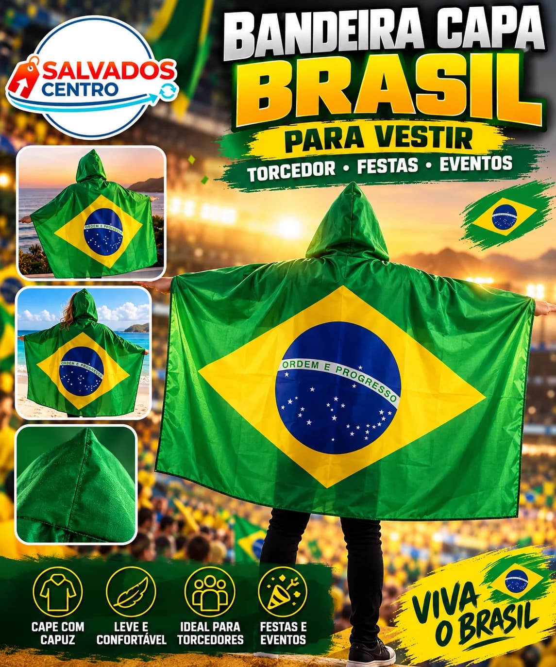 Bandeira Capa Brasil Body Flag Para Vestir Torcedor Copa Brasil Tam 90x150cm - 1